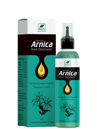 New Life Arnica Hair Treatment bottle and box