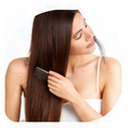 Woman combing long strong healthy hair