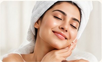 Woman with towel enjoying soft skin after bath